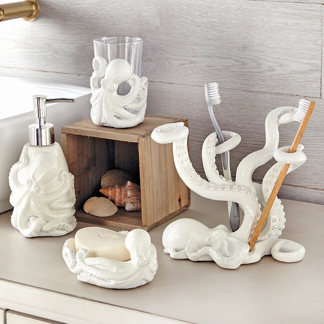 White Octopus Ceramic Bath Accessories