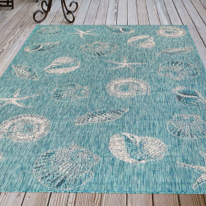 Antigua Shells Aqua Indoor/Outdoor Rug Collection