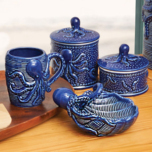 Blue Octopus Porcelain Kitchen Accessories